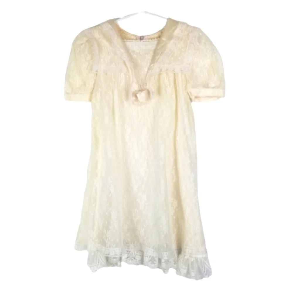 Gunne Sax Jessica McClintock Vintage Lace Over Satin Short Sleeve Dress Girls 4